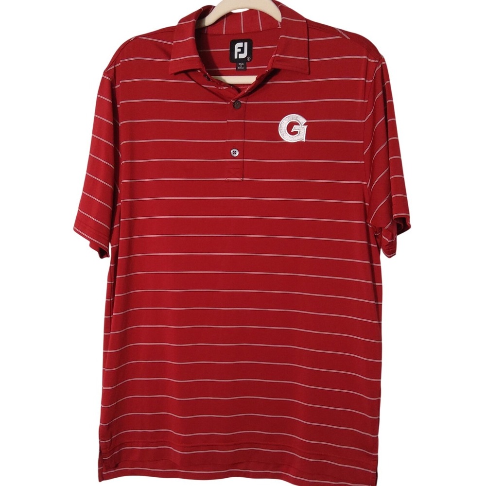FootJoy Mens Red Striped Performance Golf Polo Shirt Size Small G Logo FJ